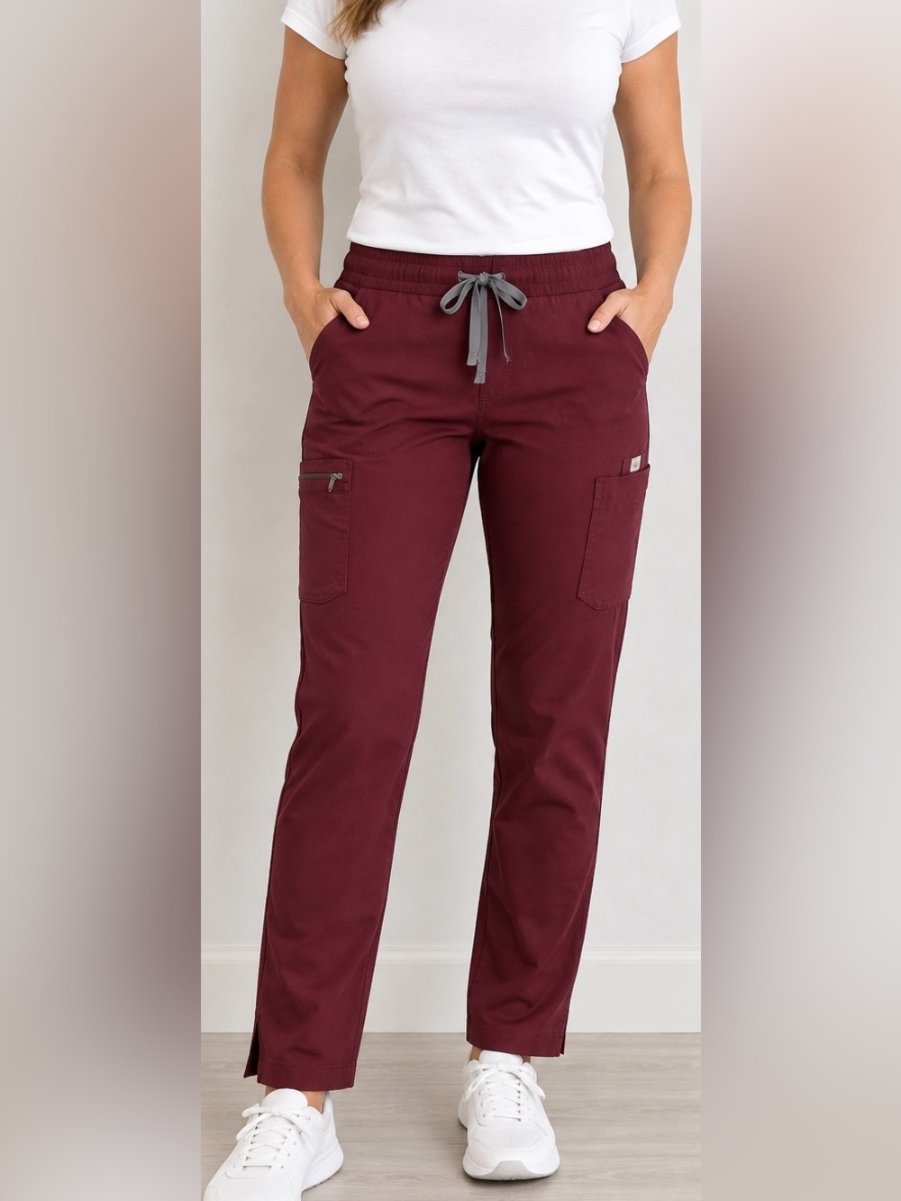 FIGS TECHNICAL COLLECTION SKINNY SCRUB BURGUNDY MAROON PANTS (XS)
